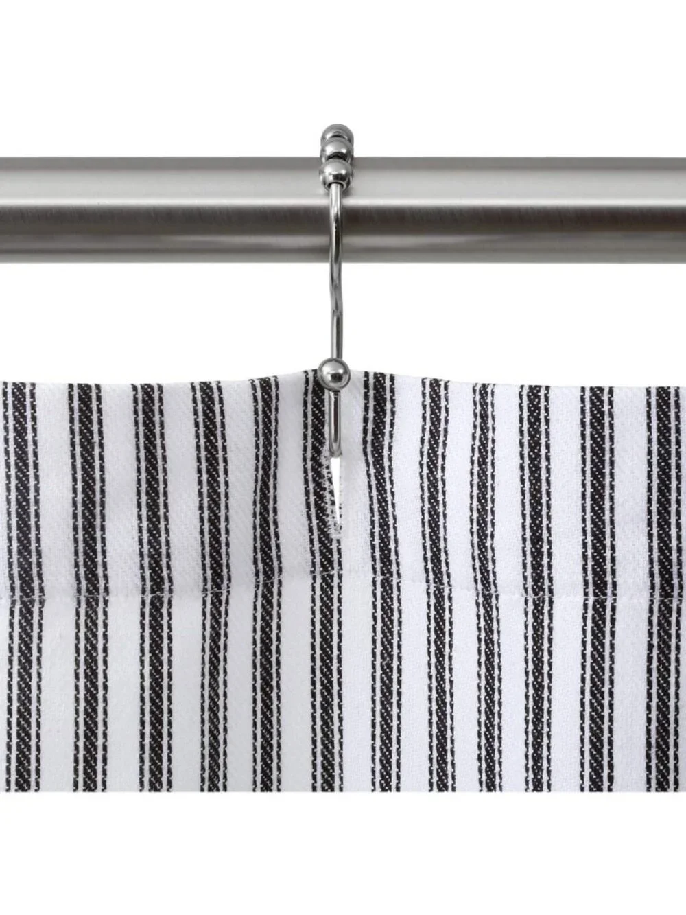 Stylish Black & White Ticking Stripe Cotton Shower Curtain 72x72 Inches